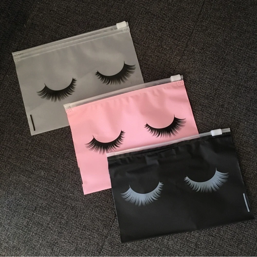 Set/3 Waterproof Mini Eyelash Makeup, Toiletry, Travel Bags, Pink, Black, Clear